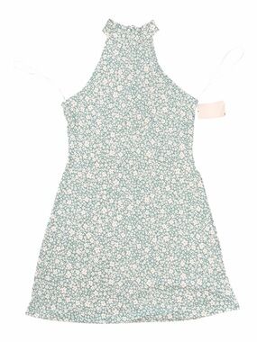 Good Luck Girl Floral Halter Mini Dress in Sage Green and White L
